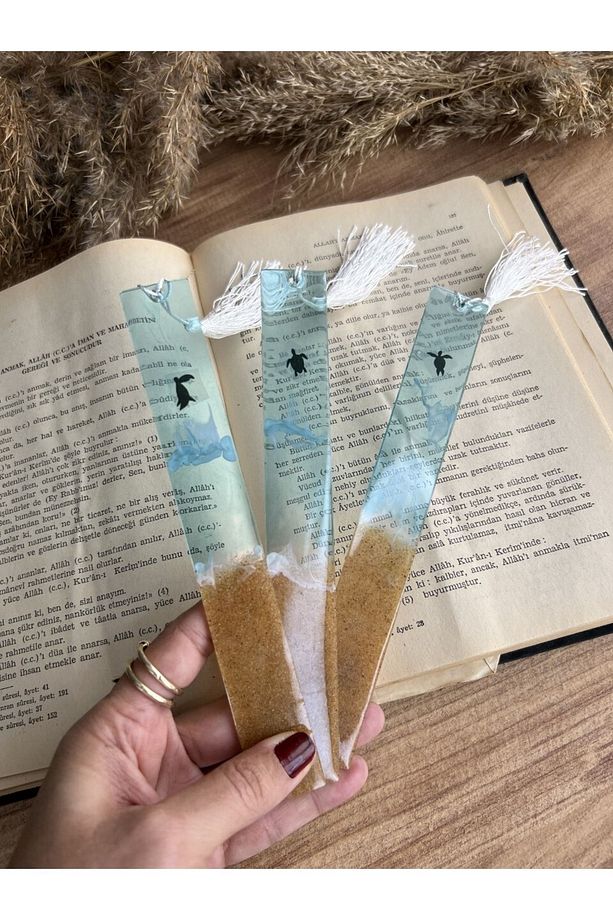 Deniz Kaplumbağalı Sahil Temalı Epoksi Kitap Ayracı ( 1 Adet ) - 1