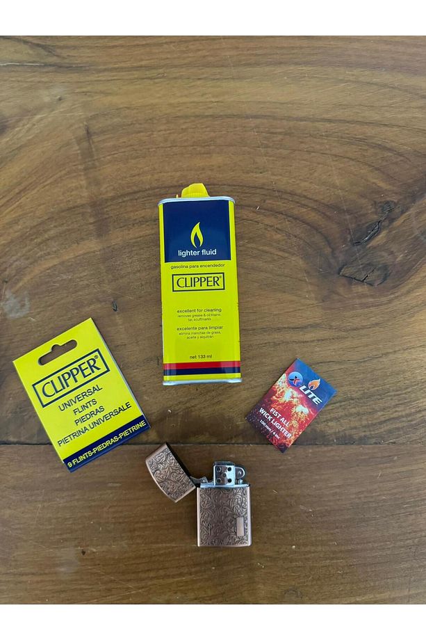 BENZİNLİ ÇAKMAK KAPAKLI MODEL GÜMÜŞ RENK SET- 133 ML BENZİN, ÇAKMAKTAŞI  VE FİTİL HEDYELİ - 1