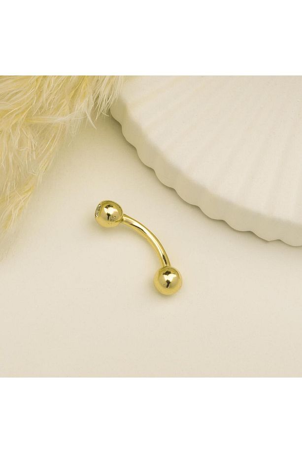 14 Ayar Altın Tek Tarafı Taşlı Top Göbek Piercing - 2
