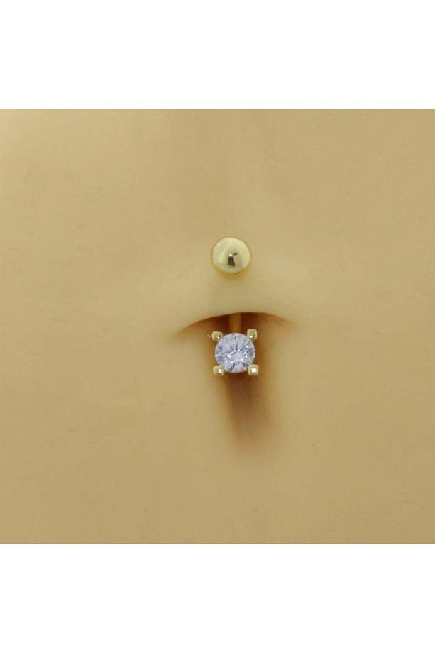 14 Ayar Altın Tek Taşlı Göbek Piercing - 2
