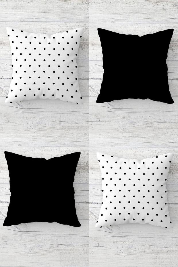 Polka Dot Patterned Combination Hidden Zippered Throw Pillow Cover Sofa Pillow Cover Set (4 Pieces)