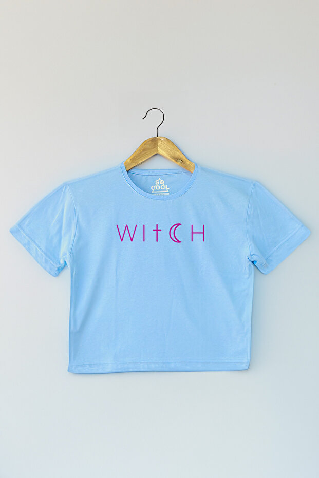 Light Blue Crop T-Shirt Witch Blue Color Women's T-Shirt Baby Tee