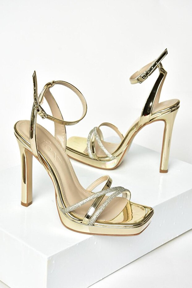 S569612534 Złote Lustrzane Wysokie Obcasy Damskie Wieczorowe Buty - 5
