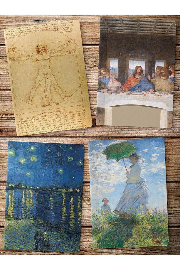 Çizgisiz Defter, Modern Sanat Temalı Notebook 4 Adet, Not Defteri, 64 Sayfa 14*21cm - 1