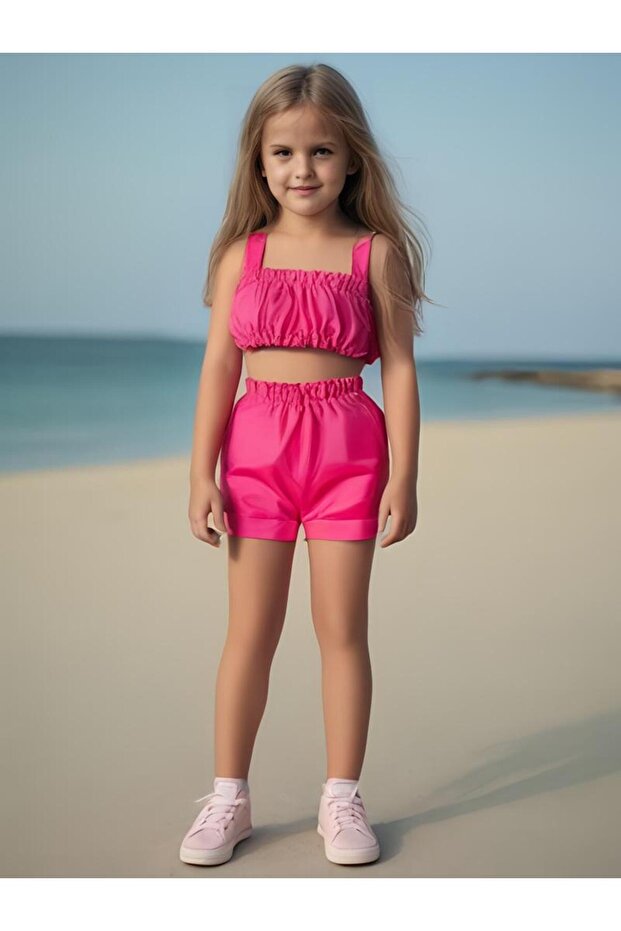 Solid Color Girls' Crop & Shorts Set