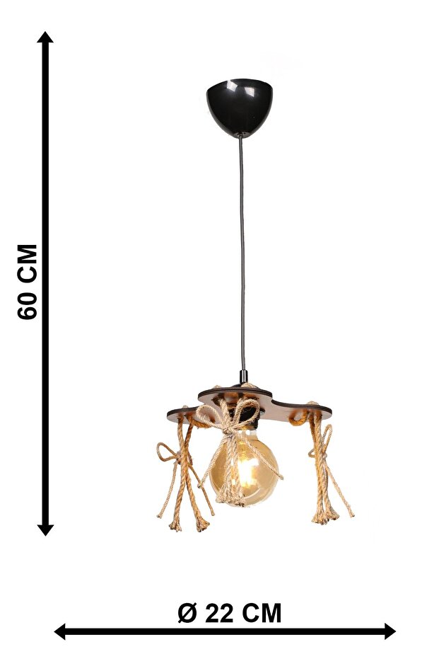 Ceviz Ahşap Halatlı Tarz Tekli Avize - 5