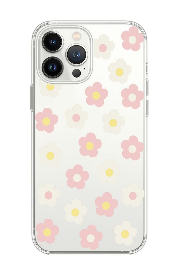 iPhone 14 Pro Max Uyumlu Minik Çiçekler Desenli Premium Şeffaf Silikon Kılıf - 1