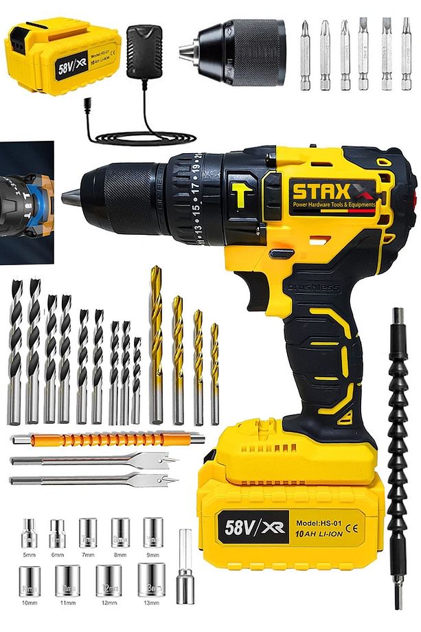 Güçlü XL5800 10Ah 13 Mm Çelik Mandren Darbeli Çift Akülü Vidalama Çelik Şanzuman Şarjlı Matkap - 1