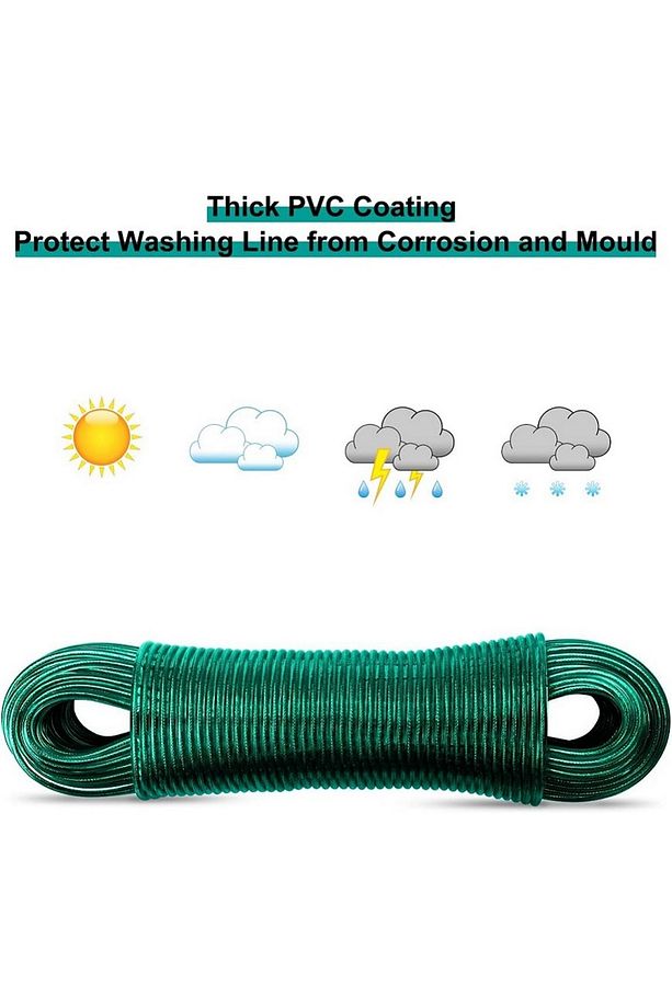 Kurutmalık Sera Mutfak Bahçe Kamp Çelik Çamaşır Ipi 4mm Pvc Kaplı 15mt Çelik Halat Klemensi 2 Adet - 7