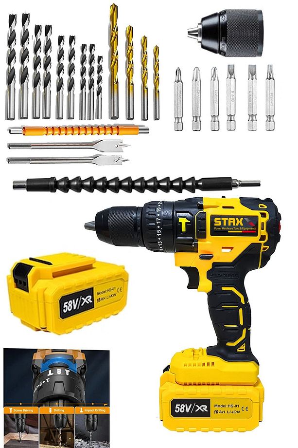 Güçlü XL5800 10Ah 13 Mm Çelik Mandren Darbeli Çift Akülü Vidalama Çelik Şanzuman Şarjlı Matkap - 3