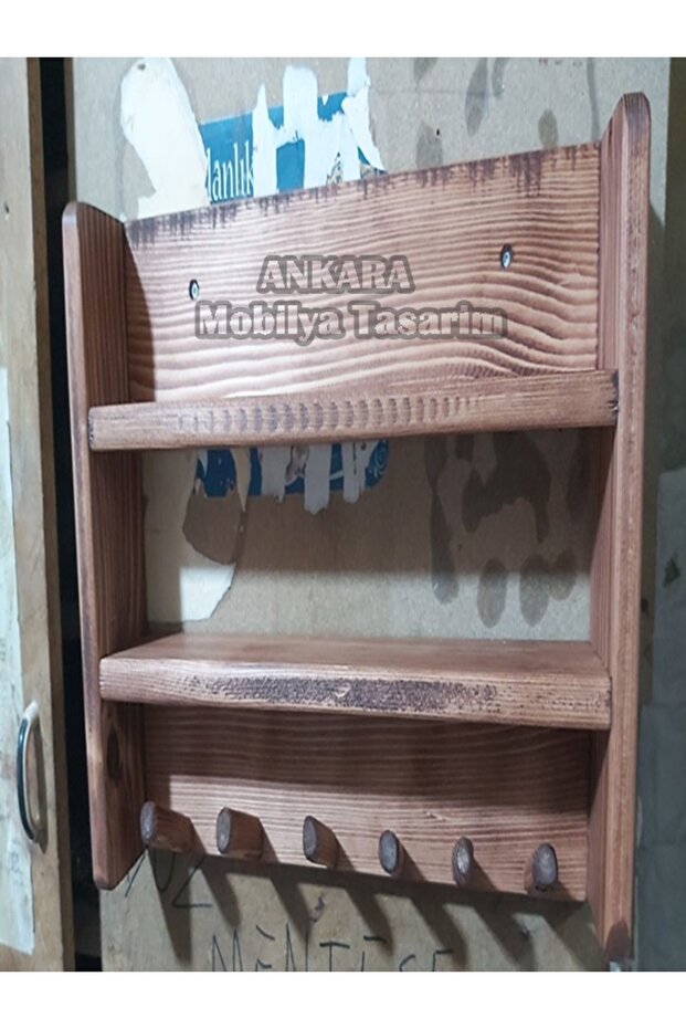 Ahşap askılık duvar rafı - 3
