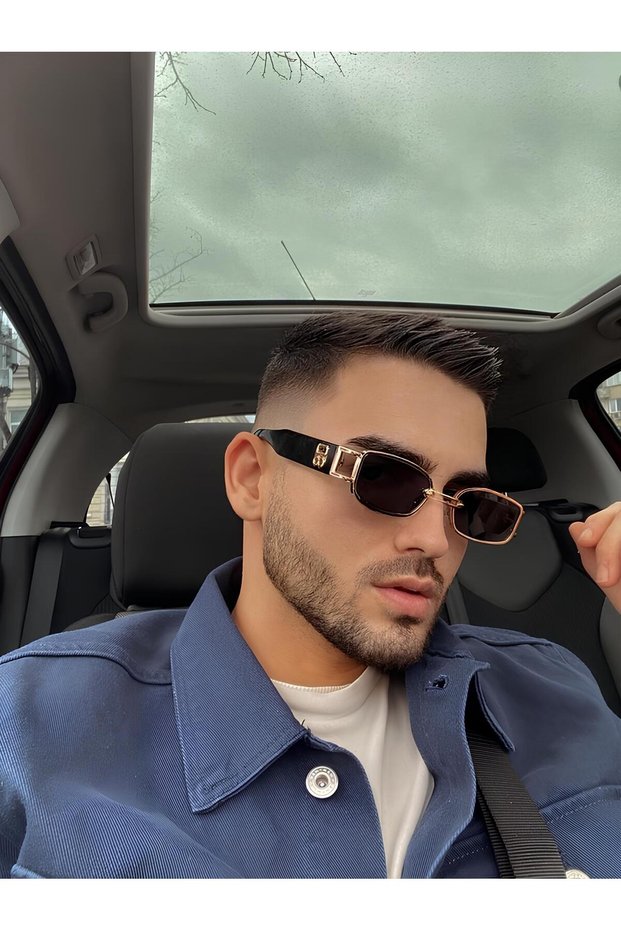 Unisex Women's and Men's Uv400 Protected New Season Sunglasses - Gold Black Square Rectangle