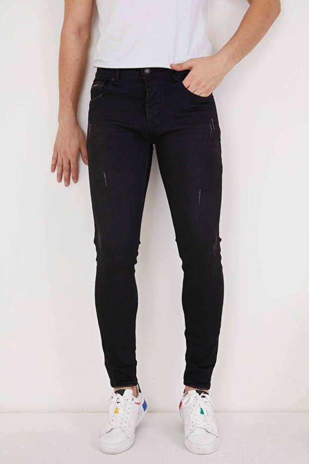 Men's Black Nail Skkiny Fit Lycra Skinny Leg Jeans