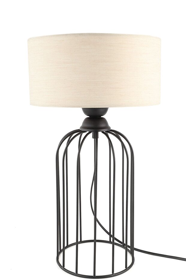 قبعة مصباح طاولة باللون الأسود والبيج - 2