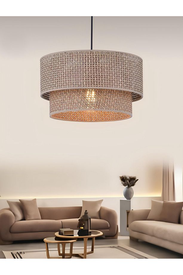 Modern Iskandinav Nordic Koyu Kahve Hazeran Salon Mutfak Oturma Odası Avize Hasır Rattan Çift Katlı - 1