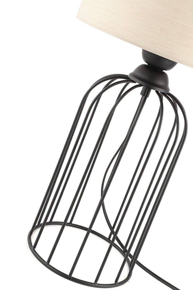 قبعة مصباح طاولة باللون الأسود والبيج - 3