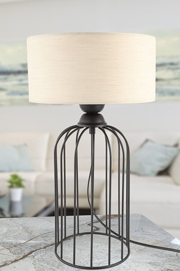 قبعة مصباح طاولة باللون الأسود والبيج - 1