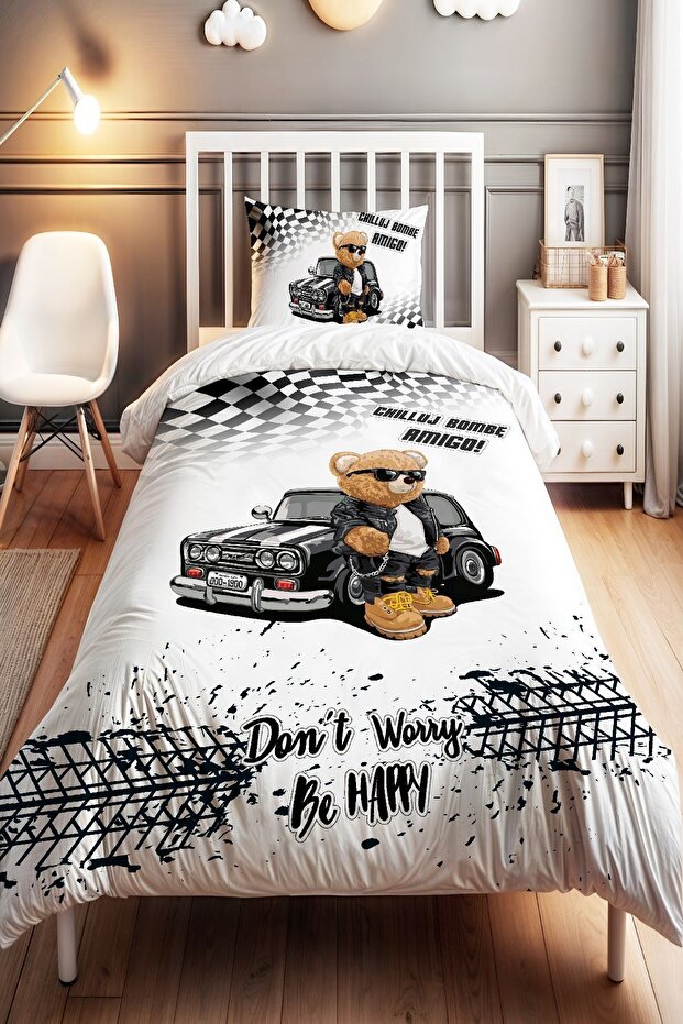 Car Bear Teddy Patterned Single Baby Kids Bedding Set
