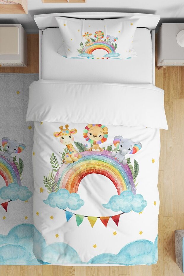 Safari Twinkling Rainbow Patterned Single Baby Kids Bedding Set