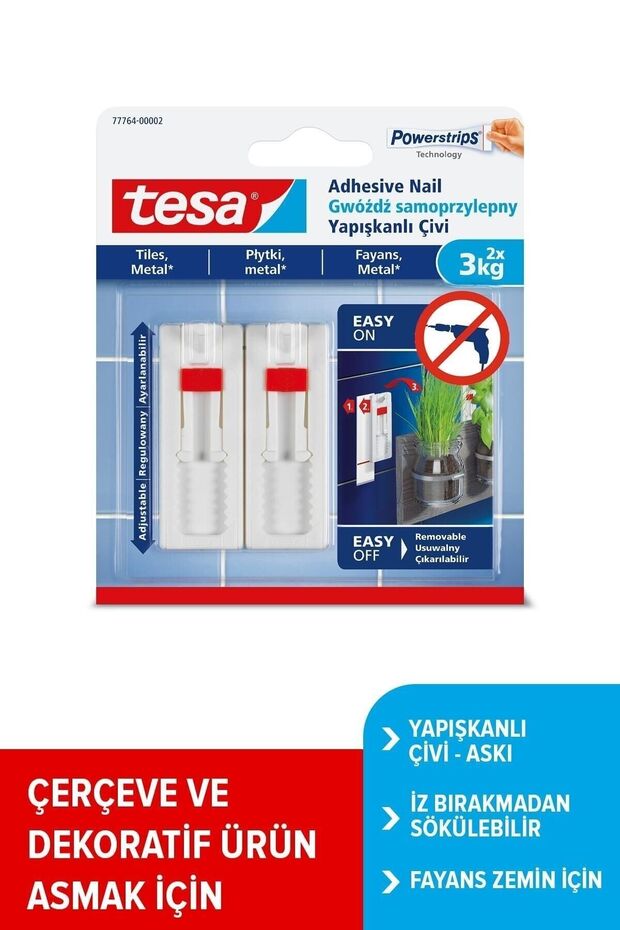 Yapışkanlı Askı - Çivi, Iz Bırakmadan Sökülebilir, Fayans Ve Metal Yüzeyler Için, 3kg X 2 Adet - 1