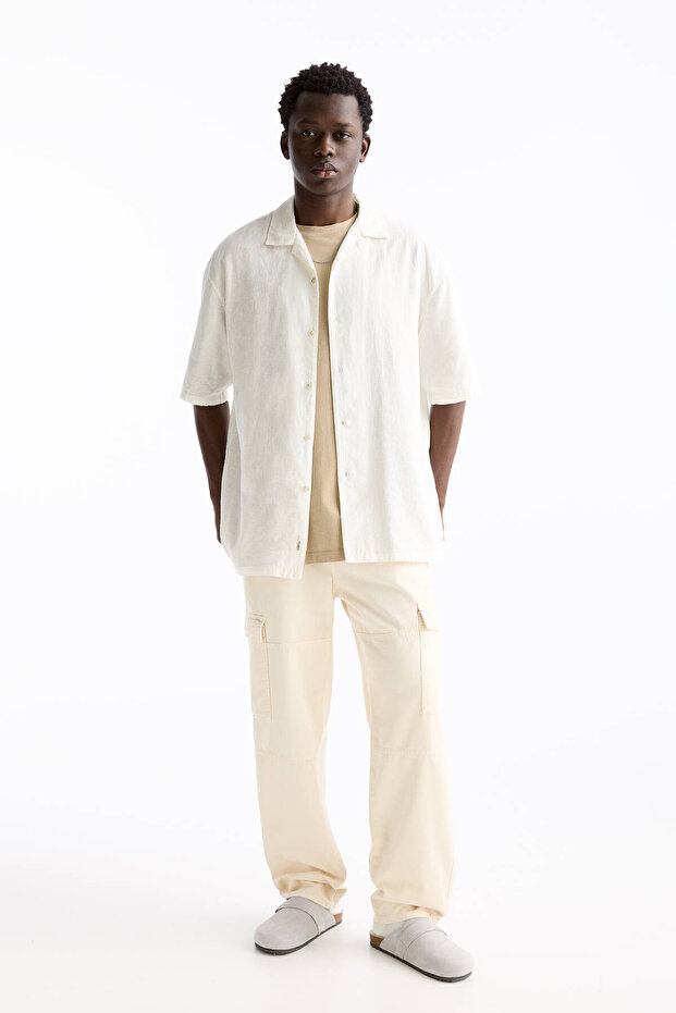 Basic Kısa Kollu Keten Karışımlı Gömlek - 3