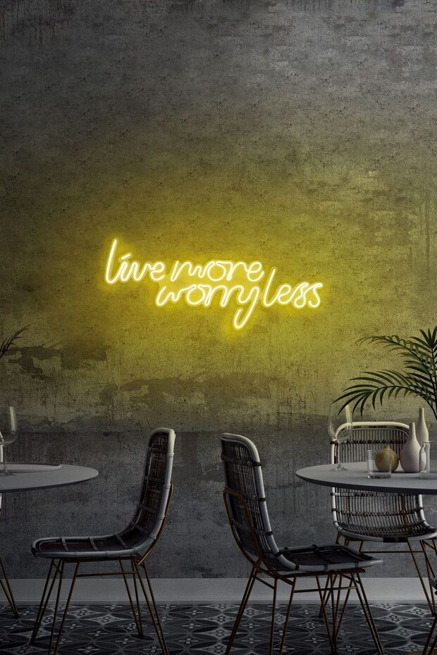 Neongraph Neon Led Duvar Yazısı Dekoratif Işıklı Gece Lambası Duvar Süsü Live More Worry Less - 2