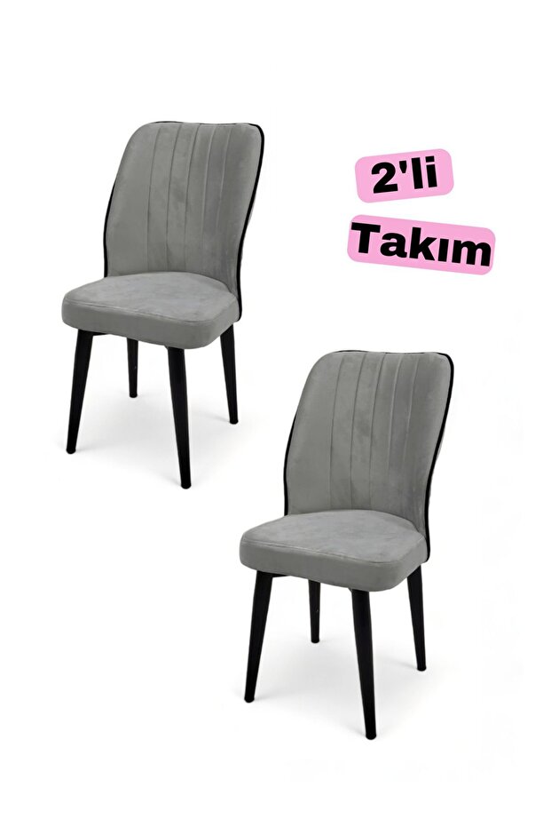 Lena Mutfak Sandalyesi 1.Sınıf Babyface Gri Kumaş Metal Ayak 2 Adet - 1