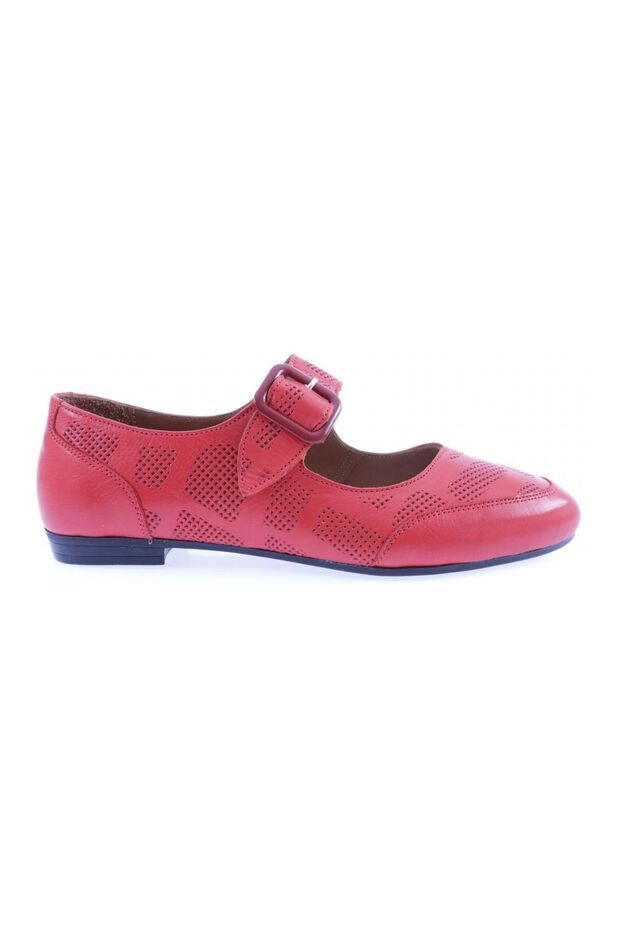 حذاء Zenne باليرينا من الجلد الطبيعي باللون الأحمر - مطبوع مع حزام للكاحل 21432110