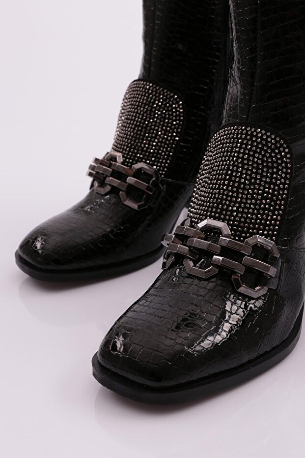 Kadın Topuklu Bot Siyah Kroko 421133488 - 4