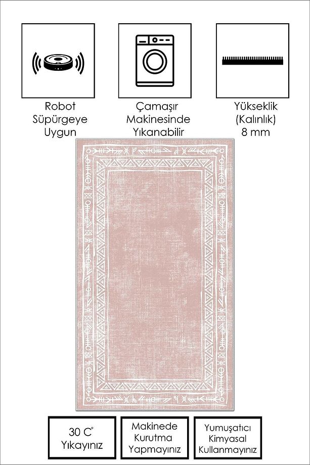 Dijital Baskı Yıkanabilir Kaymaz Taban Leke Tutmaz Pembe Mutfak Halısı Salon Halısı Ve Yolluk - 3