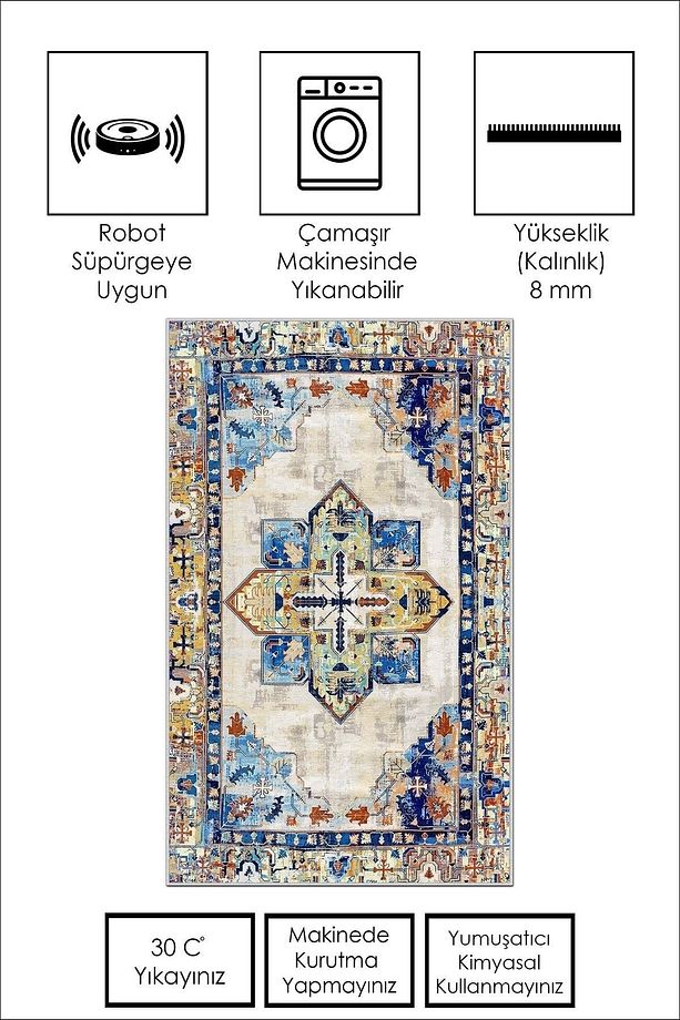 Dijital Baskı Yıkanabilir Kaymaz Taban Mutfak Halısı Salon Halısı Ve Yolluk - 4