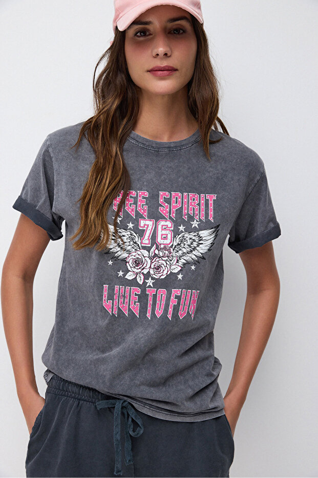 Oversize Printed Washable T-shirt