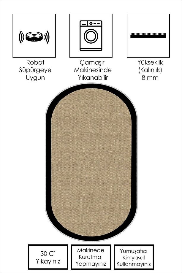 Dijital Baskı Yıkanabilir Kaymaz Taban Oval Mutfak Halısı Salon Halısı Ve Yolluk - 4