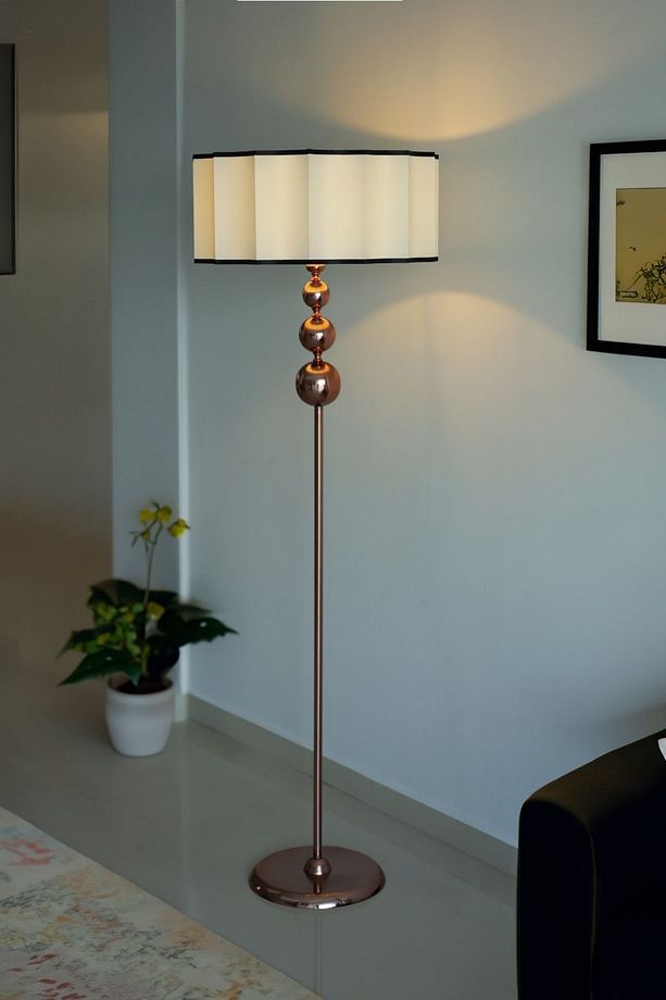 Noa Vega Bakır Rose Gold Kaplama Tek Ayaklı Metal Lambader -  Krem - 1