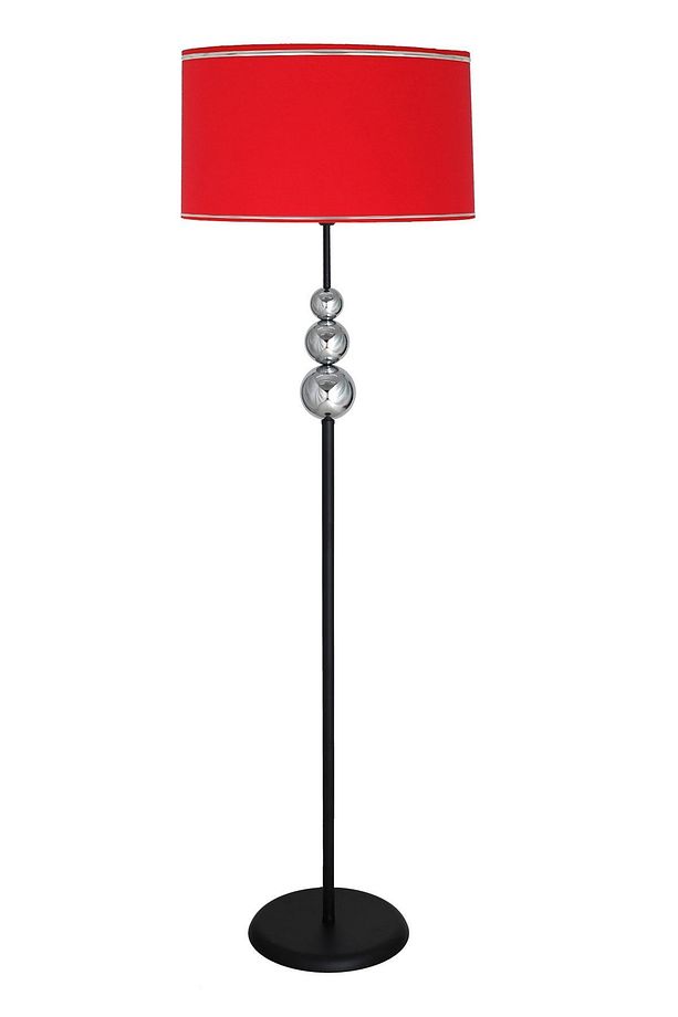 Üçlü Krom Küre Tek Ayaklı Siyah Metal Lambader - Krom Kenarlı Kırmızı - 1