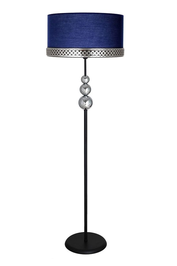 Üçlü Krom Küre Tek Ayaklı Siyah Metal Lambader - A Krom Lacivert - 1