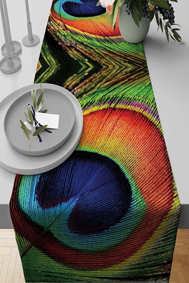 Thai Feather Premium Woven Stain Resistant Fabric Tablecloth Runner Peacock 40x140cm Rnr234