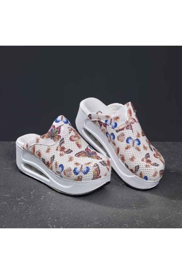 Butterfly Patterned Wedge Heeled Orthopedic Hospital Nurse Women's Slippers 905