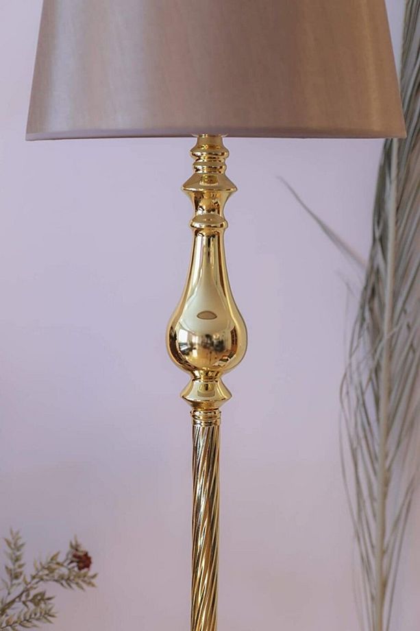 Gold Kaplama Solid Burgulu Tek Ayaklı Metal Lambader - Konik Başlık Rengi Mataro Vizon - 3
