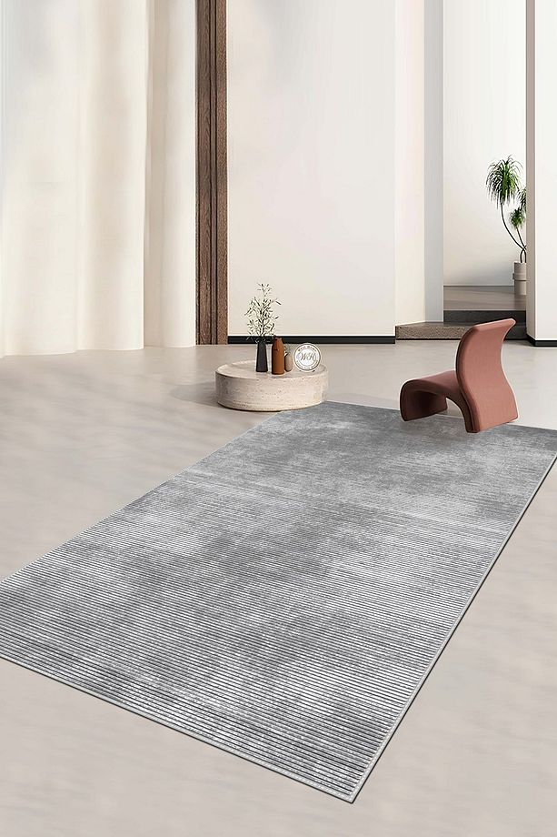 Makinede Yıkanabilir Kaymaz Taban Leke Tutmaz Gri Salon Halısı Mutfak Halısı ve Yolluk - 1