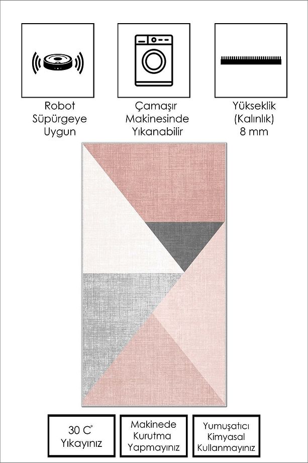 Makinede Yıkanabilir Kaymaz Taban Leke Tutmaz Pembe Mutfak Halısı Salon Halısı Ve Yolluk - 2