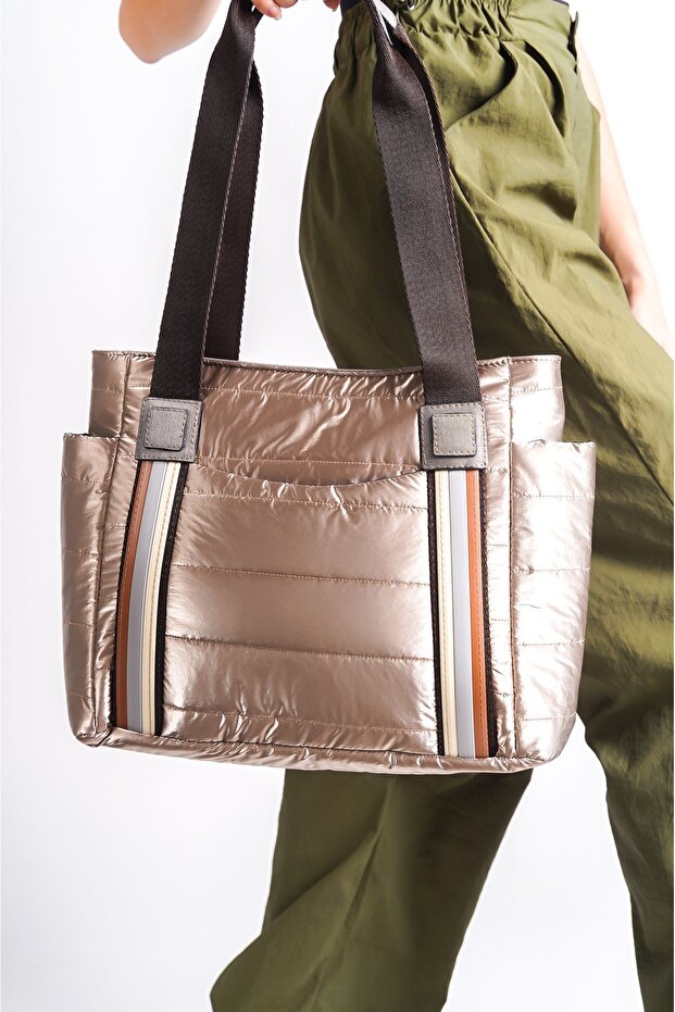 Women's Parachute Fabric Stripe Detailed Inflatable Daily Arm - Shoulder Bag