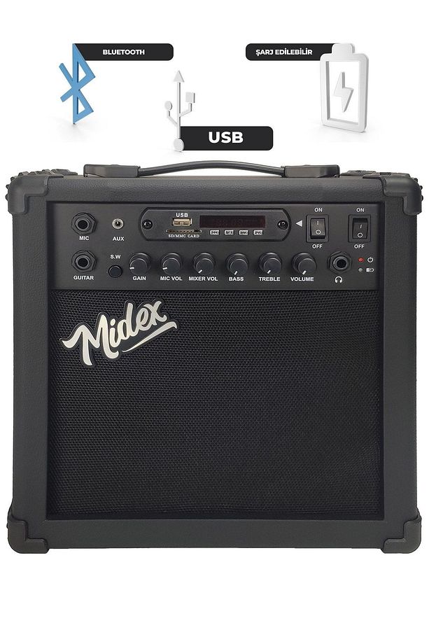 Mga-25bk Şarjlı Elektro Gitar Amfisi 25 Watt Gain Bluetooth Usb Distortion - 3
