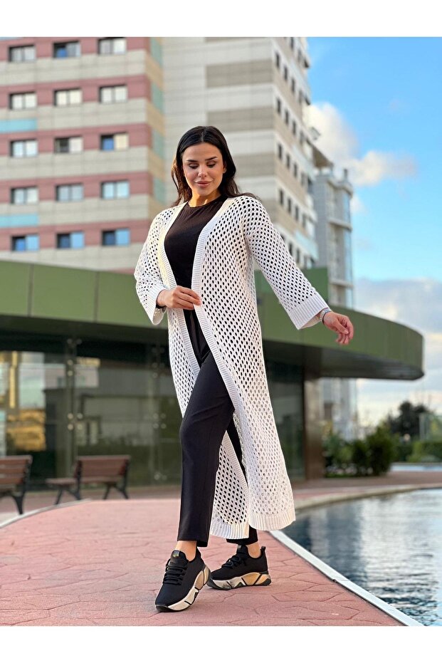 Women's Hole Knitted Long Cardigan