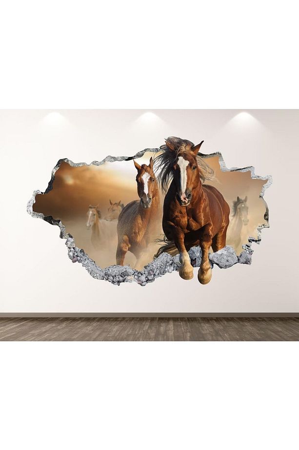 Mustang Vahşi Atlar Full Hd Baskı 3D Modern Duvar Sticker - 1