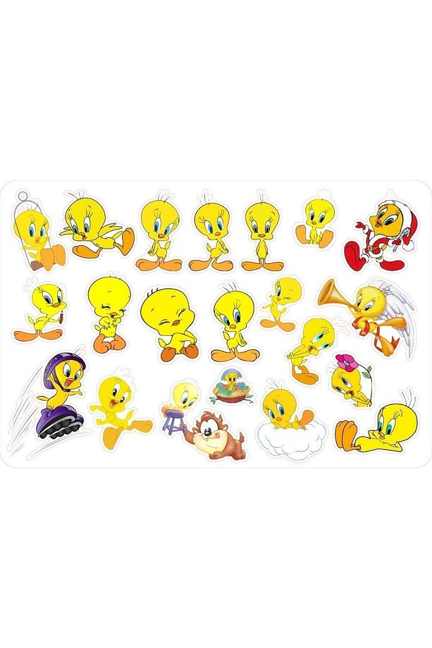 Tweety Sticker Etiket 2 Aynı Sayfa Toplam 42 Adet Etiket (A6) - 1