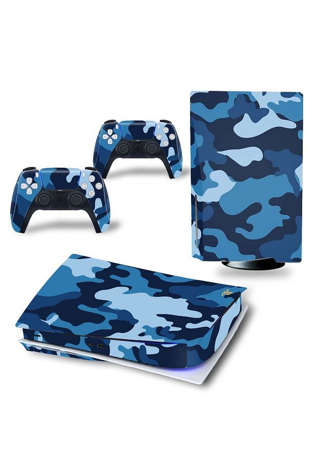 Mavi Kamuflaj Playstation 5 Disk Edition Sticker Kaplama Seti - 1