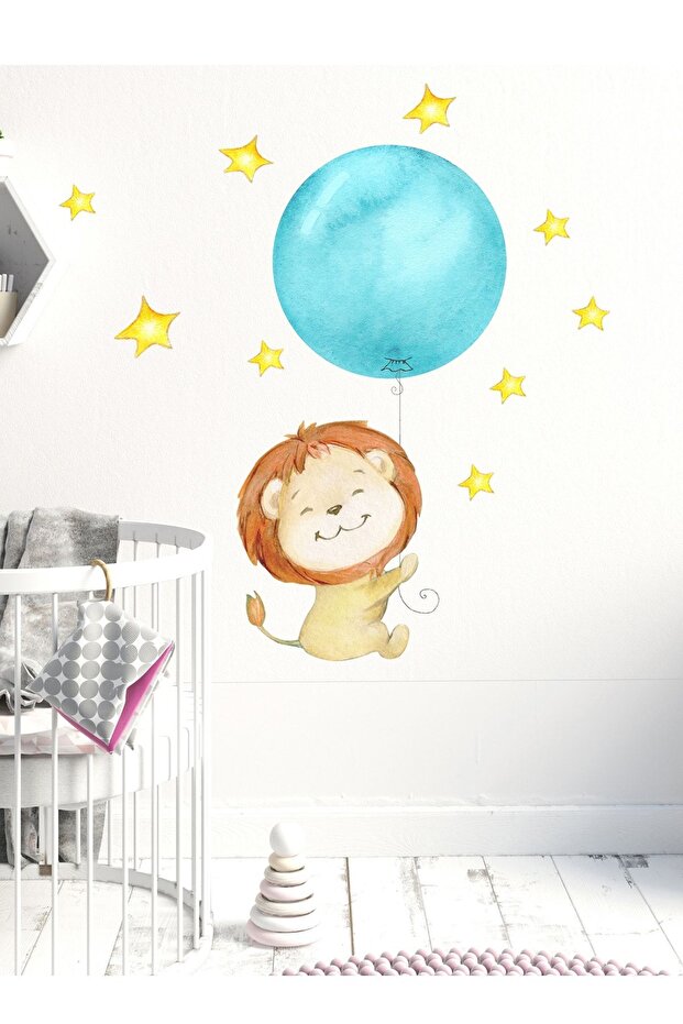 Sevimli Balonlu Aslan Duvar Sticker Seti - 1