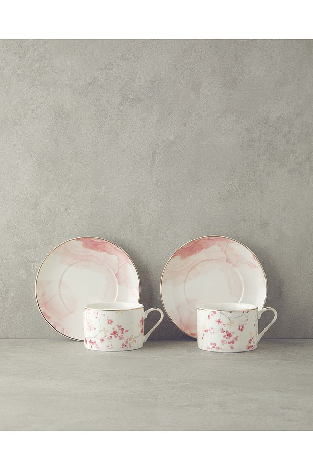 Sakura Style New Bone China 4 Parça 2 Kişilik Çay Fincanı Takımı Açık Pembe - 4