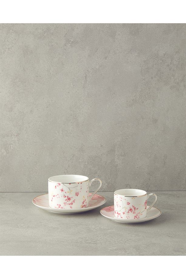 Sakura Style New Bone China 4 Parça 2 Kişilik Çay Fincanı Takımı Açık Pembe - 5